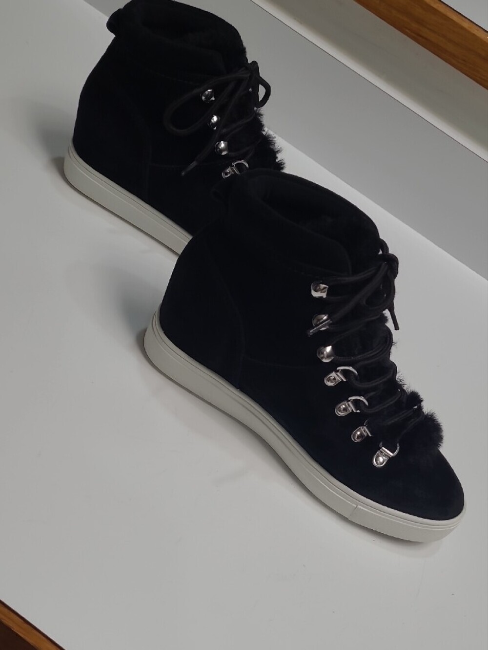 Steven by Steve Madden Kalea-F Black Suede Faux Fur High-Top Sneakers - Size 8.5 - Picture 6 of 11
